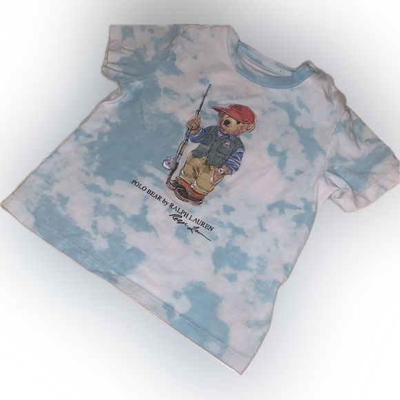 Ralph Lauren Polo Bear Fisherman Teal Aqua Blue Short Sleeve Tie-Dye Tee 12m - Picture 6 of 7